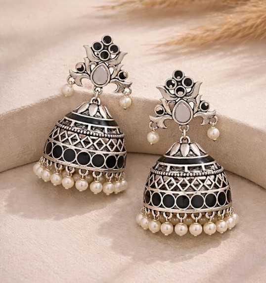 Silver Oxidised Plating Earrings